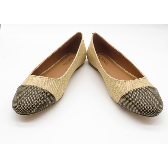 Kensie Women's Woven Flats Beige Brown Cap Toe Slip-On Casual Shoes Size 6.5 NEW - Picture 2 of 8